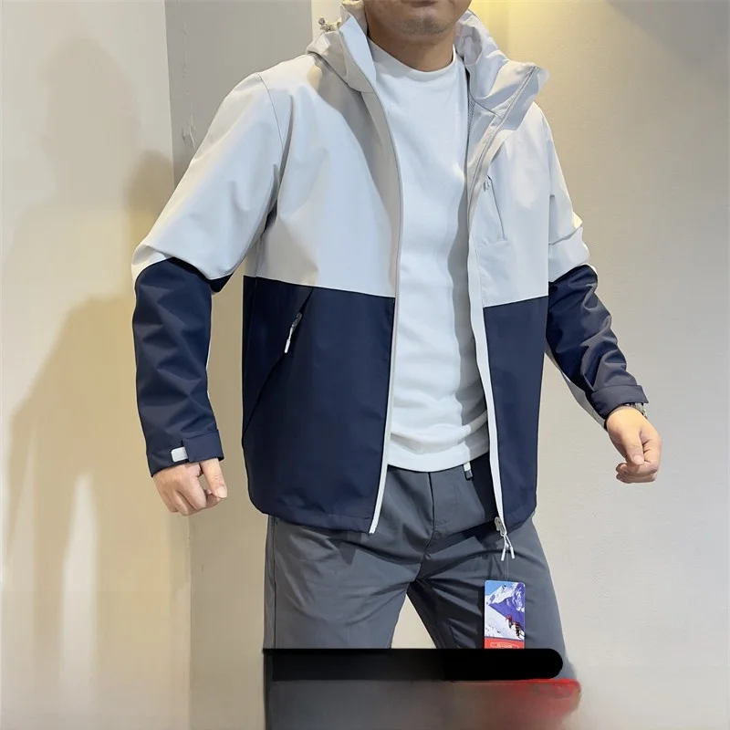 

Outdoor Profional Men's Windproof Waterproof High-End Function Jaet Hooded Splicing Coat Stand Fit Spring Autumn