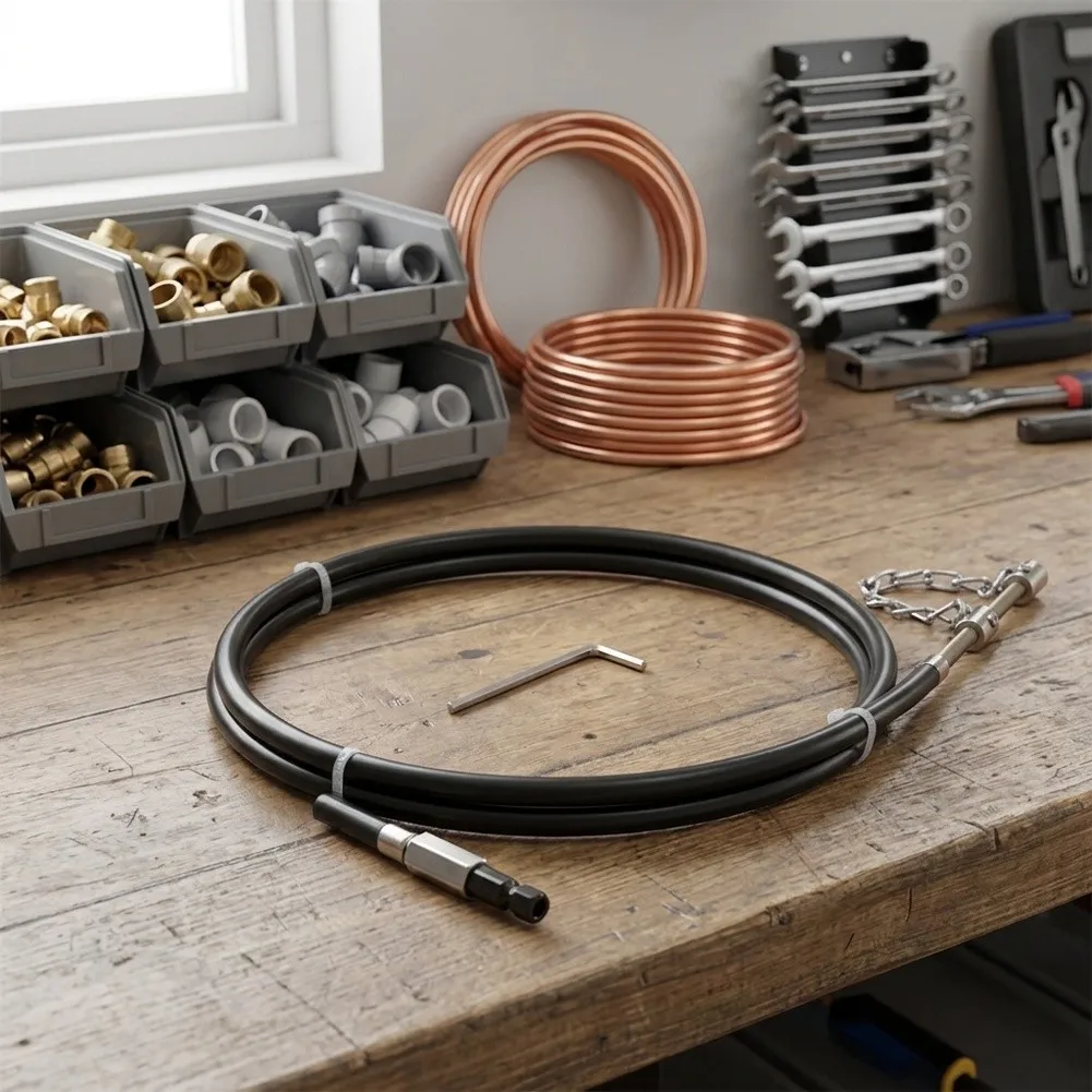 Plumbing Snake for 50mm Pipes with Drill Powered Head for Deep Cleaning of For Kitchen and Bathroom Drain Blockages