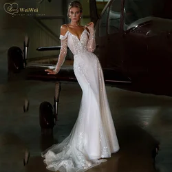 Vestidos de novia con tirantes finos, vestido de novia con apliques de sirena, largo hasta el suelo, boda Civil