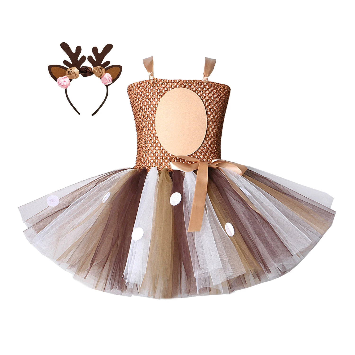 Costume de cerf pour filles, robe tutu d\'Halloween et de Noël, renne, wapiti, costume de paupières cosplay, vêtements de fête d\'anniversaire pour