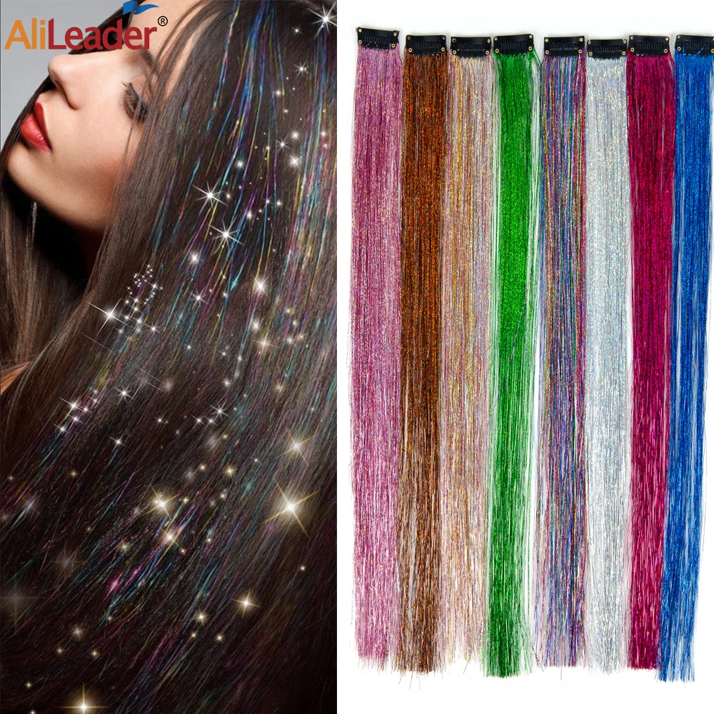 Straight Twinkle Sparkle Clip In Colored Glitter Tinsel Highlights 19.5\