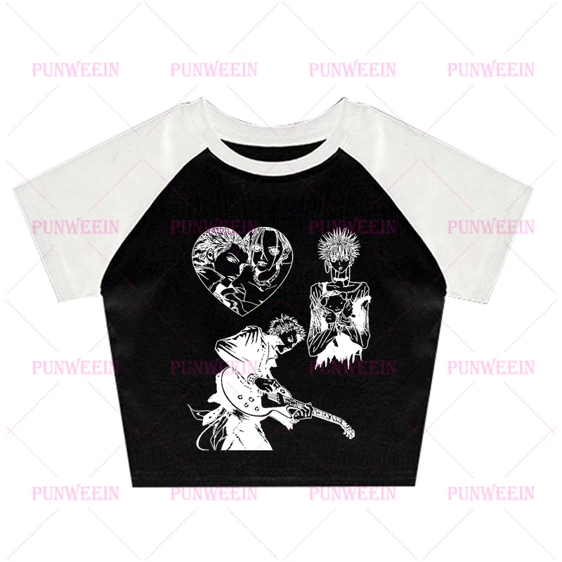 Harajuku Streetwear Japan Anime Clothes 90s Fashion Aesthetic NANA kawaii Gothic Punk Y2K style Crop Top T-shirt Short Vest Tees view 6