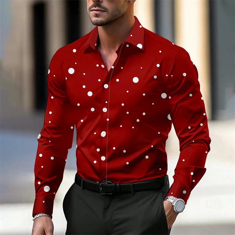 Starlight And Snowflake Pattern Shirts Men's Harajuku Street Shirt Gold Elk 3D Print Gingerbread Christmas Tree Gift Box Blouse