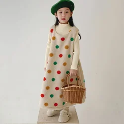 Children's Dress 2024 Winter Girl's  Colorful Dotted Plush Vest Skirt Children's Sleeveless Lamb Hair Dress