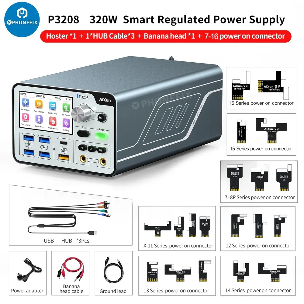 Aixun P3208 Smart Regulated Power Supply 320W 32V/8A Current and Voltage Parameters for iPhone 7-16 Pro Max Short Circuit Tester