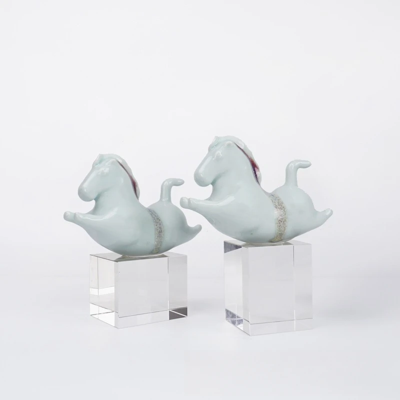 New Chinese ceramic horse book relies on crystal ornaments, modern simple study bookcase, bedroom office bookcase decoration