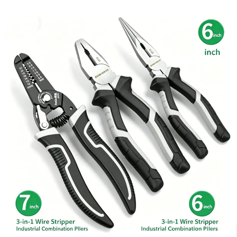 Tiger pliers household electrician pointed nose oblique pliers set of 3 pieces, industrial grade maintenance