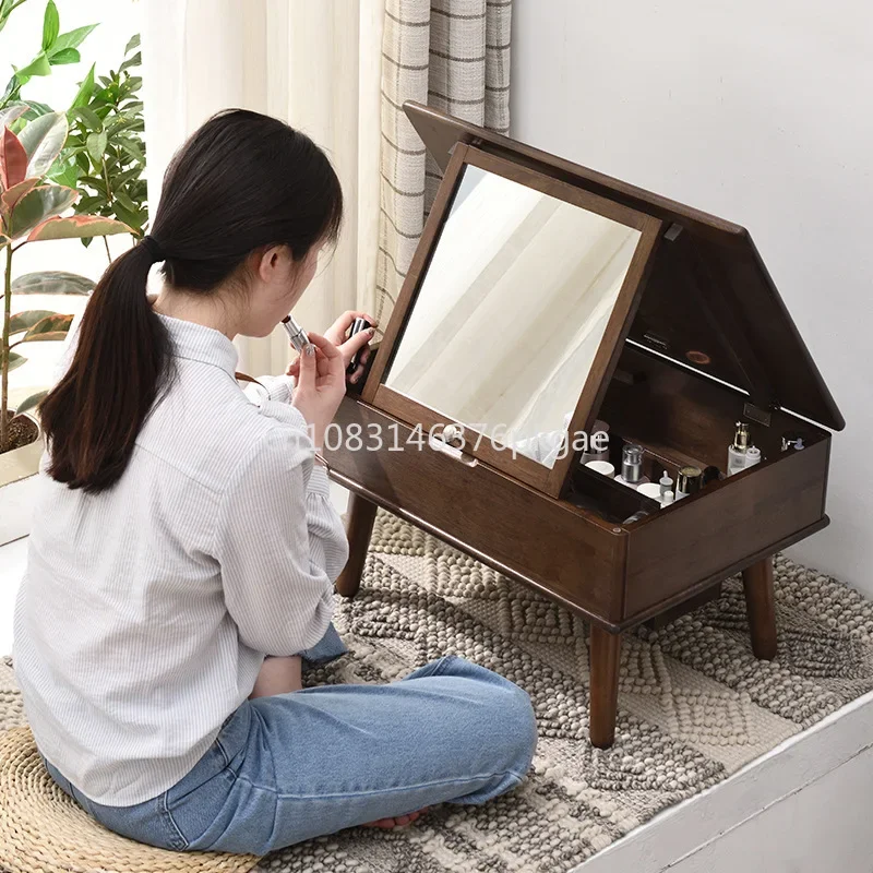 Solid Wood Dressing Table for The Window Bay Featuring A Nordic Design with A Flip-top Lid Suitable for Use As A Makeup Desk