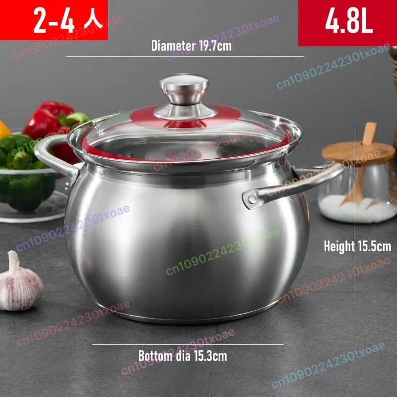 304 Stainless Steel With Glass Lid For Gas And Induction Cooktop Cooking Soup Stock Pot