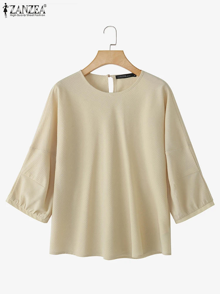

ZANZEA Elegant Casual Blouse Women Summer Tunic Tops 2025 Fashion 3/4 Sleeve O-Neck Vintage Shirts Korean Blusas Office Blusas