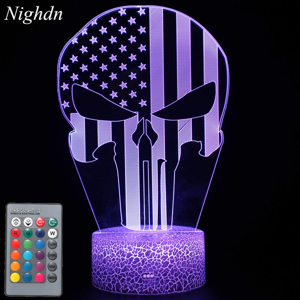 

Nighdn Skull Mask 3D Lamp Optical Illusion Night Light Holiday Gift for Holloween Ghost Festival Men Room USB Bedside Lamp