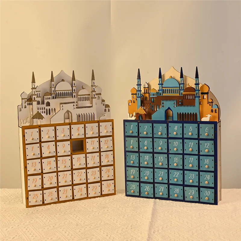 Practical-LED Illuminating Eid Ramadans Countdown Calendar With 30 Small Drawers For Muslims Islamics Festivals Party Decors A