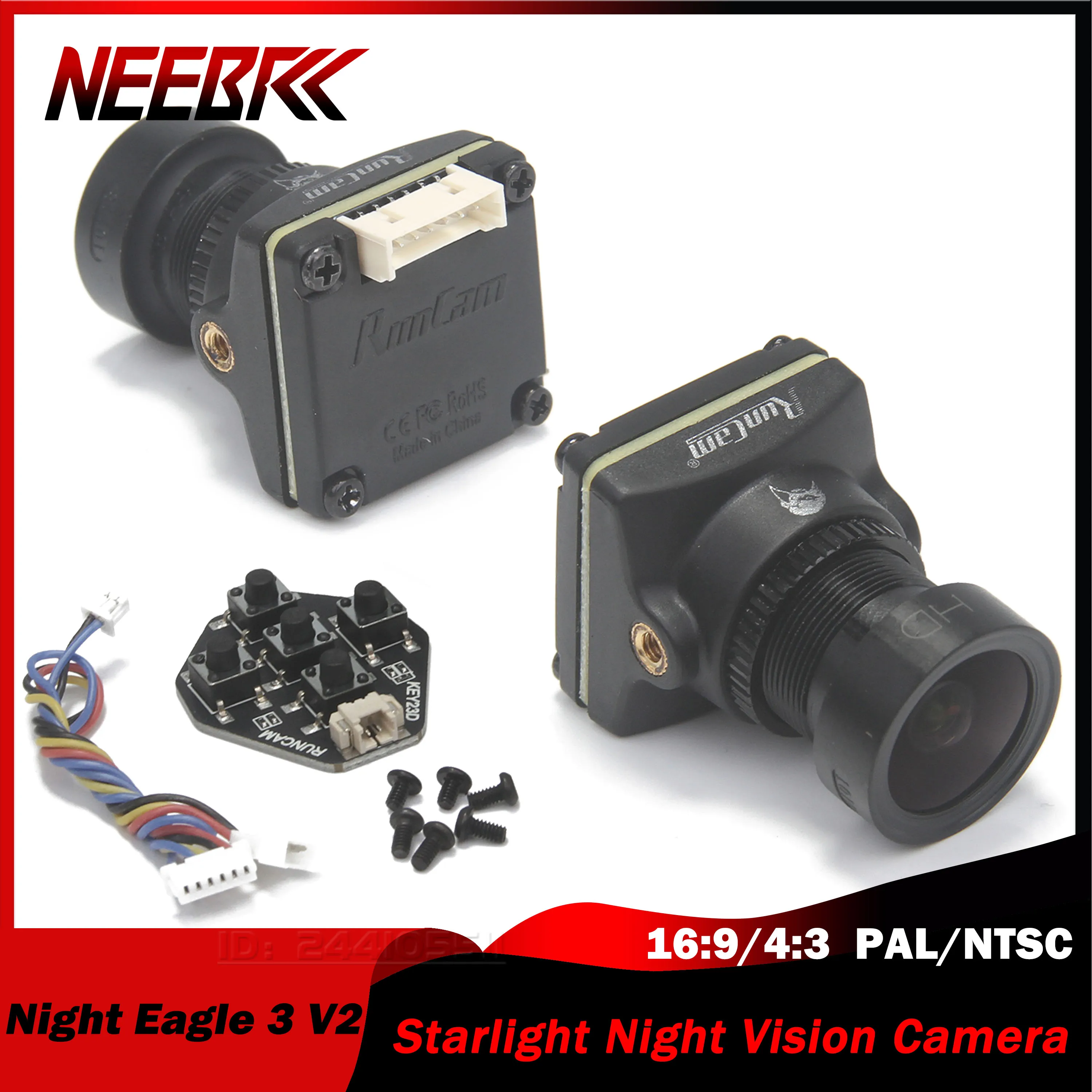 

RunCam Running Eagle 3 V2 Starlight Night Vision FPV Camera 1500TVL 5-24V 16:9/4:3 PAL/NTSC for RC Freestyle Racing Drone Part