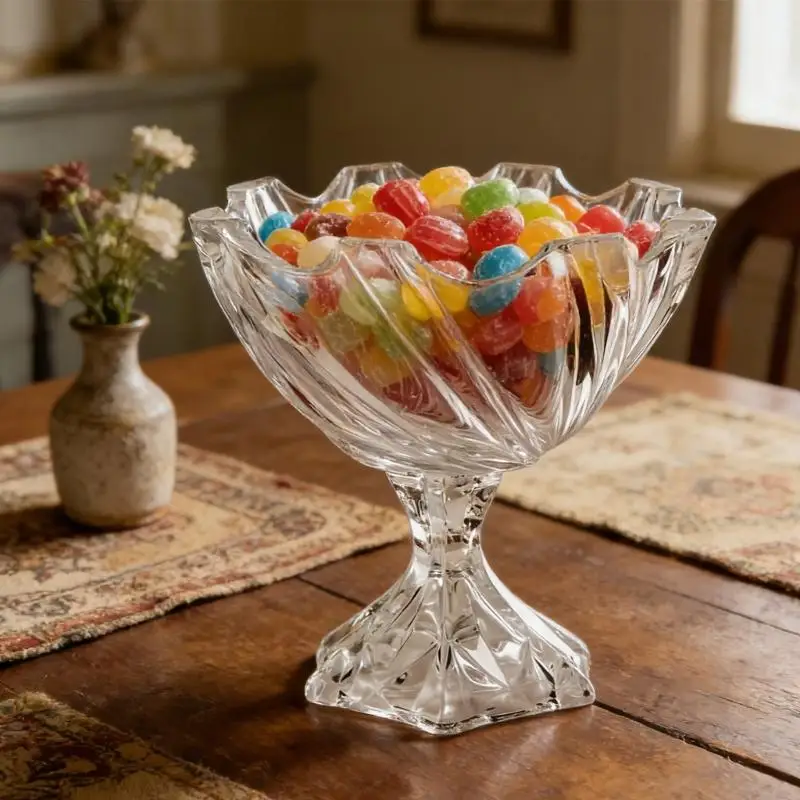 G6KF Dekorative Schüssel, Kristallglas-Sockelschale für Heimdekorationen, stilvolle Obstschale für Küchentheken, Tischdekoration
