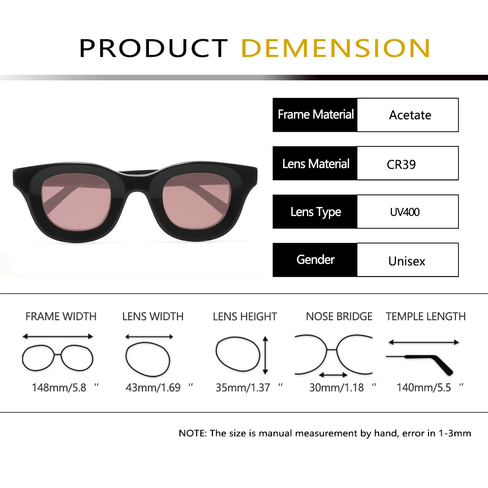 Rhod Designer Vintage Handcraft Acetate Sunglasses Men Uv400 Women Round Chunky Bold Frame Sun Glasses Hip Hop Sunglass Mens