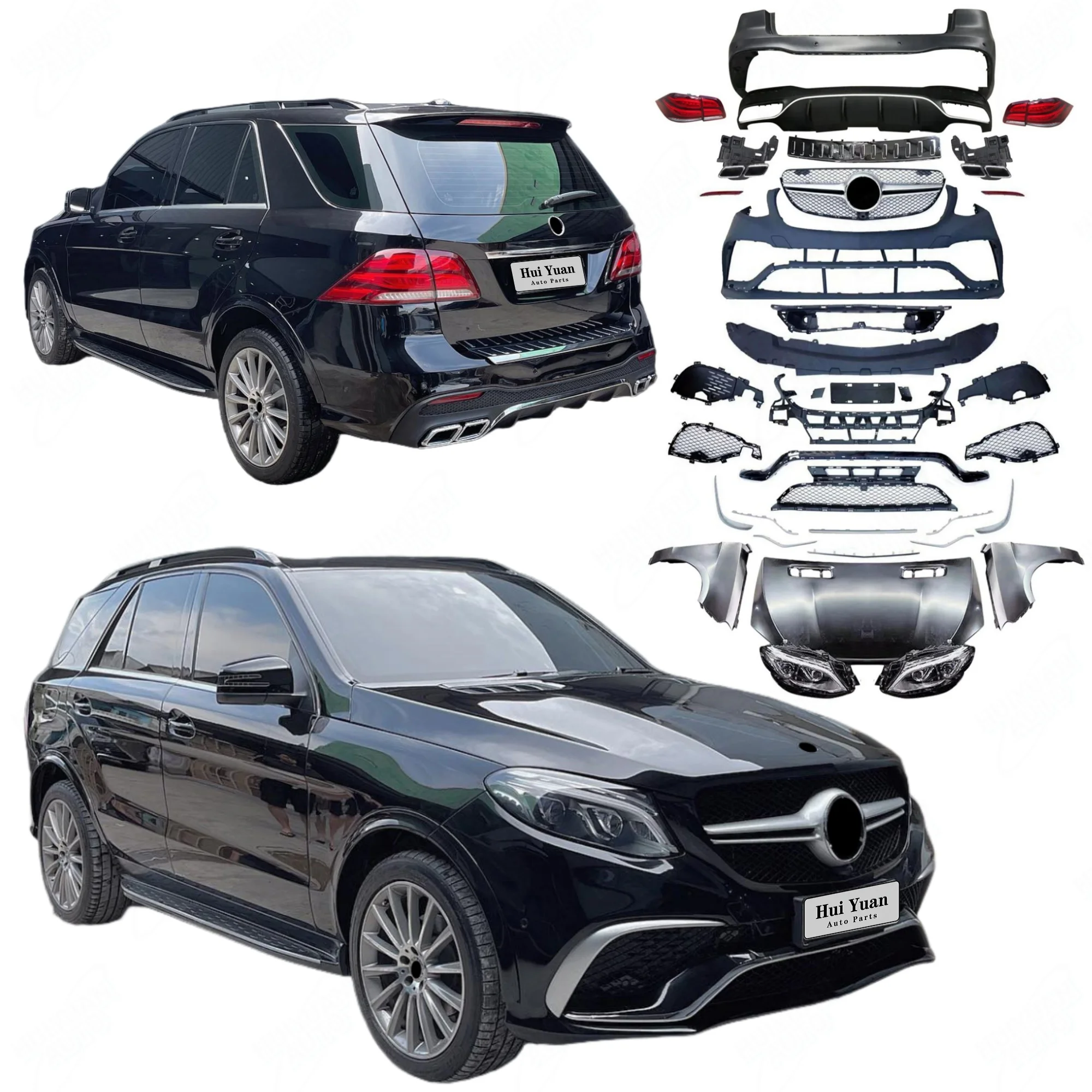 

Body Kit for ML W166 2012-2015 Upgrade to GLE63 with Front Rear Bumper Grille Headlights Tail Lamps Hood Fenders