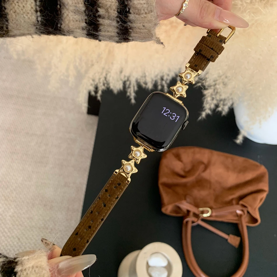 Strap For Apple Watch Series 11 10 9 8 7 6 SE 5 4 3 UItra iWatch 49/46/45/44/42/41/40/38 mm Women's Star Pearl Replacement Band