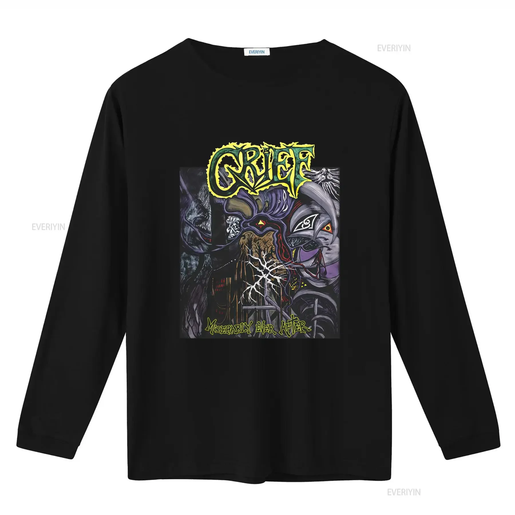 Grief 'Miserably Ever After' T Shirt Unique Art Print for Rock Fans vintage Washed Breathable Unisex Casual Slightly Stylish