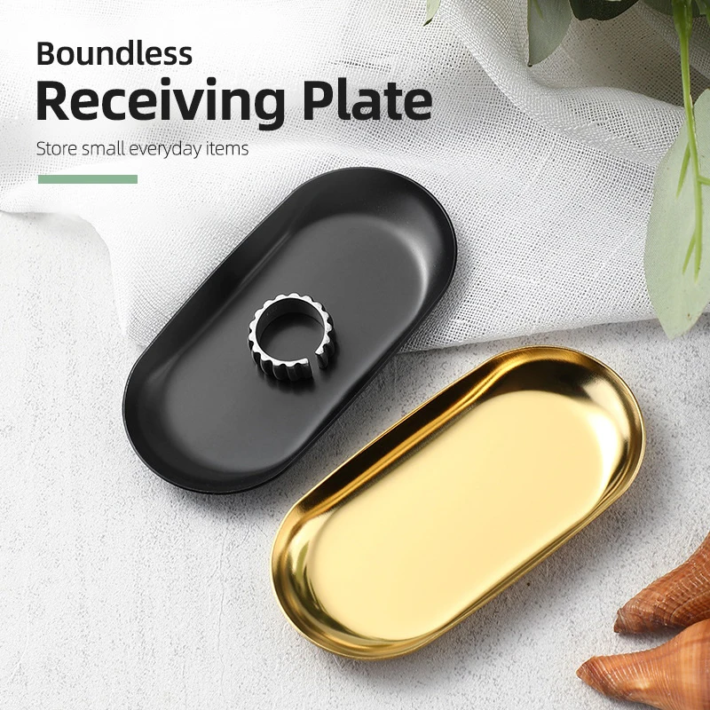 Metal Stainless Steel Manicure Jewelry Storage Tray Cosmetic Storage Oval Cake Fruit Dessert Tray Snack Plate Kitchen Organizer