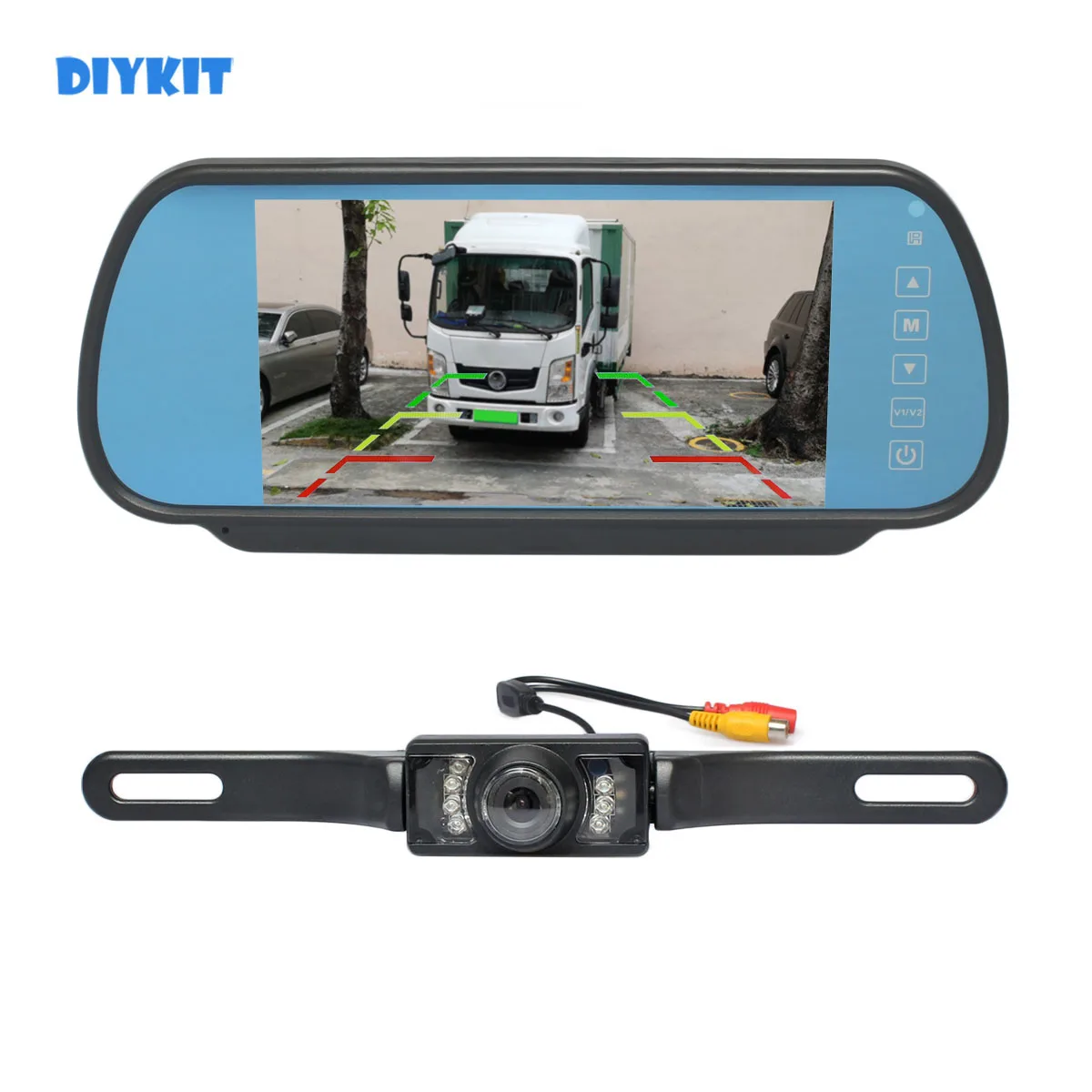 DIYKIT Auto HD Parking System 7inch Car Rear View Mirror Monitor IR Night Vision Rear View Car LED Camera