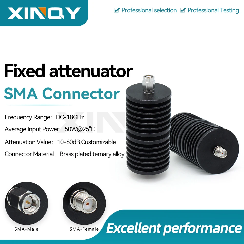 Xinqy Sma-Jk 50W High Power Rf Coaxial Attenuator 10,20,30,40,50,60Db Signal Attenuation 50Ω