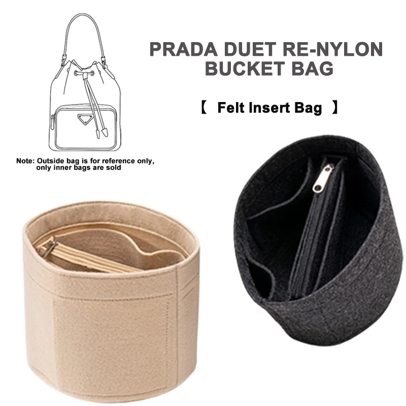 

EverToner Felt Insert Bag Organizer for Prada Duet Re-Nylon Bucket Bag Makeup Handbag Organizer Inner Purse Portable Cosmetic In