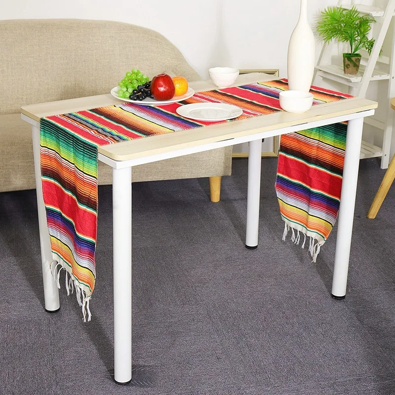 2 Pack 14 By 84 Inch Mexican Table Runner 14 X 84 Inch Mexican Party Wedding Decorations Fringe Cotton Serape Blanket Table Runn