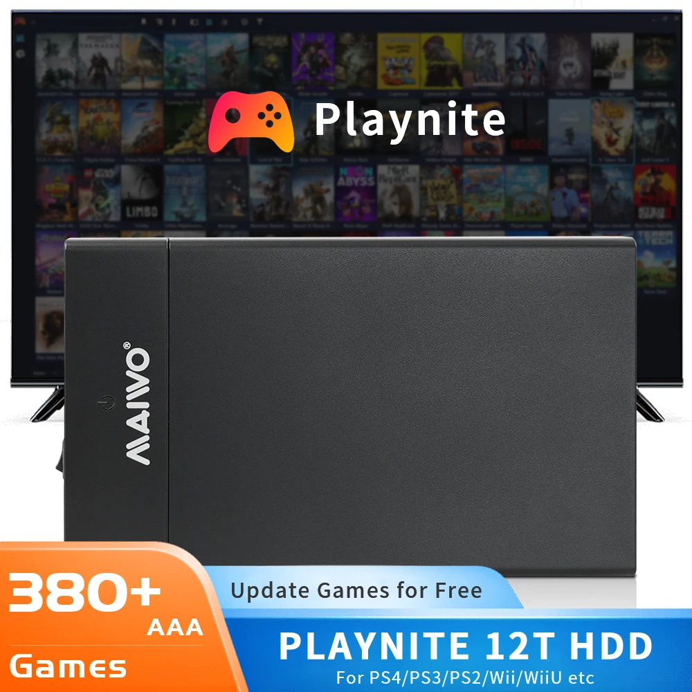 

Playnite System Portable External12T Game HDD with 388 AAA Games Game Console for Windows 8.1/10/11 for PS4/PS3/PS2/WII/PS1/MAME