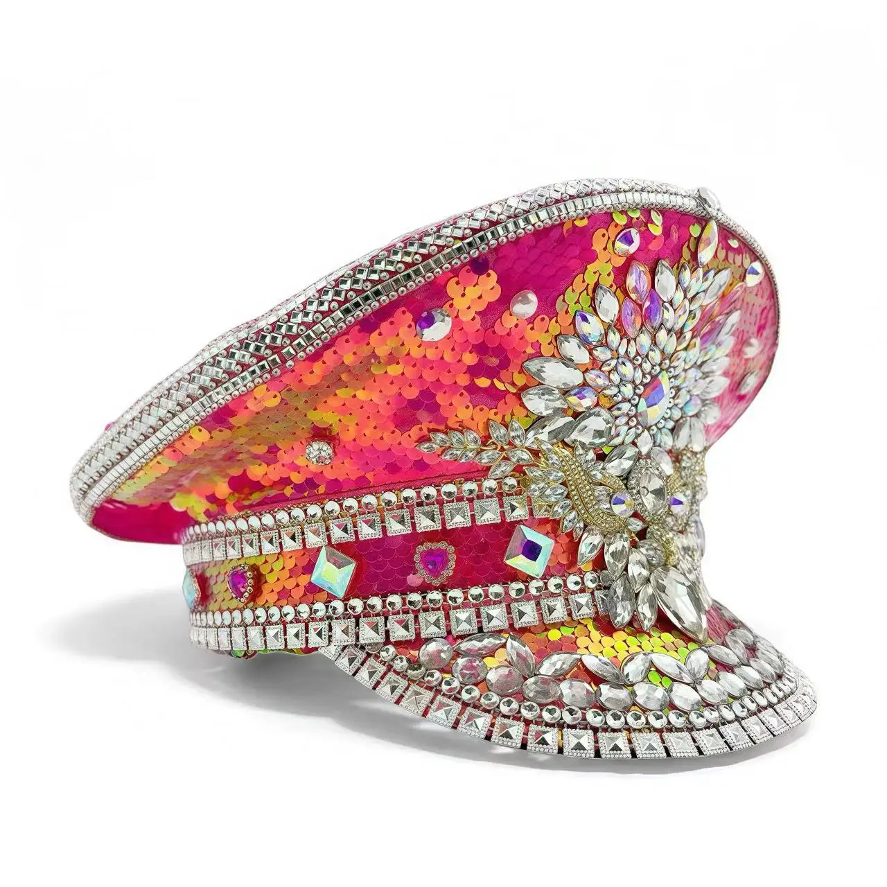 قبعة كابتن Steampunk من حجر الراين للنساء في مهرجان Burning Man، إكسسوارات عسكرية عتيقة وقبعة للرجال #5