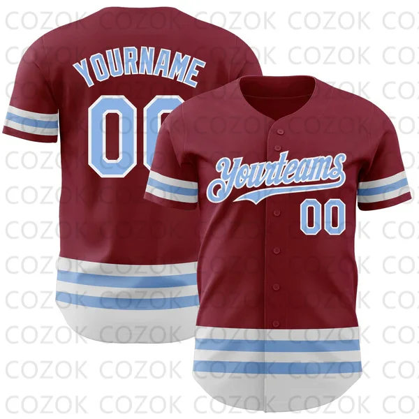 Unisex personalizado vermelho e rosa linha de beisebol Jersey, 3D impresso camisa, equipe camisas, Hip Hop Tops, homens e mulheres