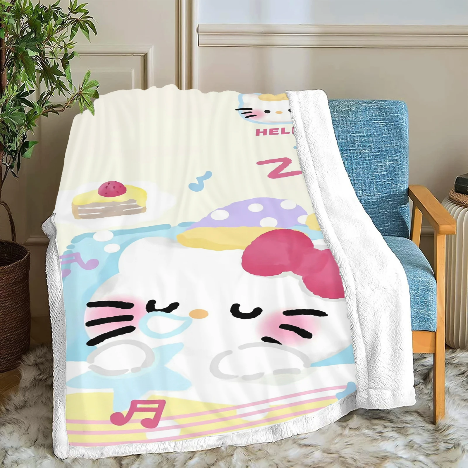 

Hello Kitty Cartoon Home Blanket Disney Kawaii Furry Children Various Sizes Printed Fluffy Plush Cute Printing Room Decor