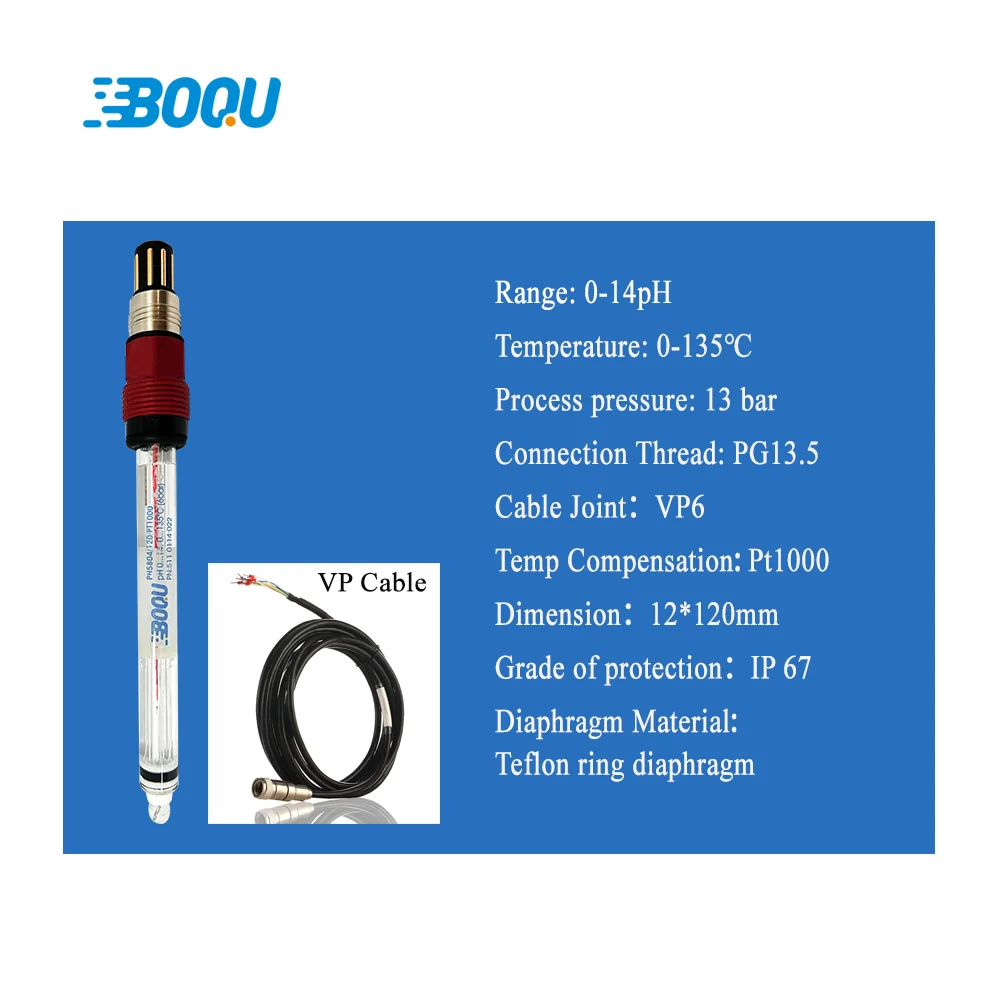 

PH5804 Glass Ph Probe Microelectronics Process Water Monitoring Two-cavity Structure Reference System 0-14pH Glass Ph Probe