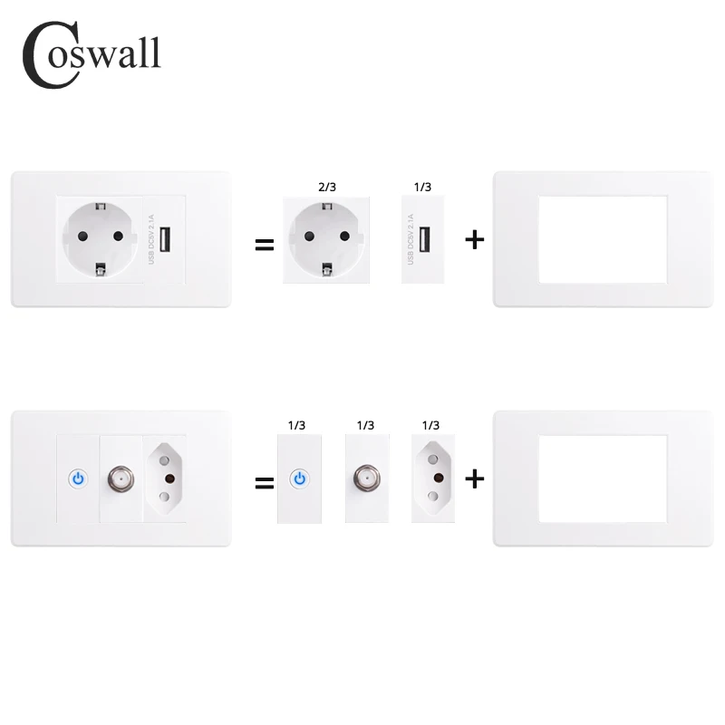 PC Panel Wall US / AU / Thailand / Universal Socket + WIFI Tuya Smart Switch + TV Internet Jack USB Charger Connector DIY Module