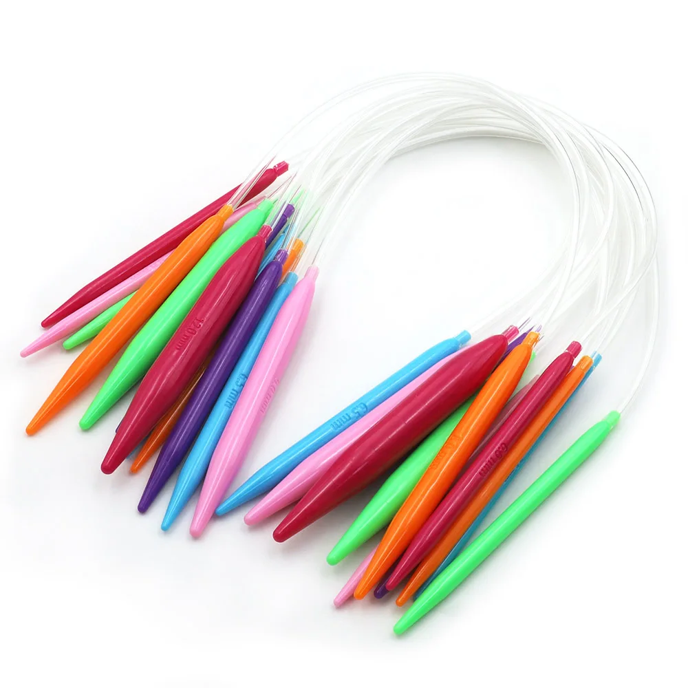 

Plastic Circular Knitting Needles Multi-Color Sets 15'/ 40cm, 23'/60cm or 31'/80cm Long 12 Sizes - Flexible Transparent Tube