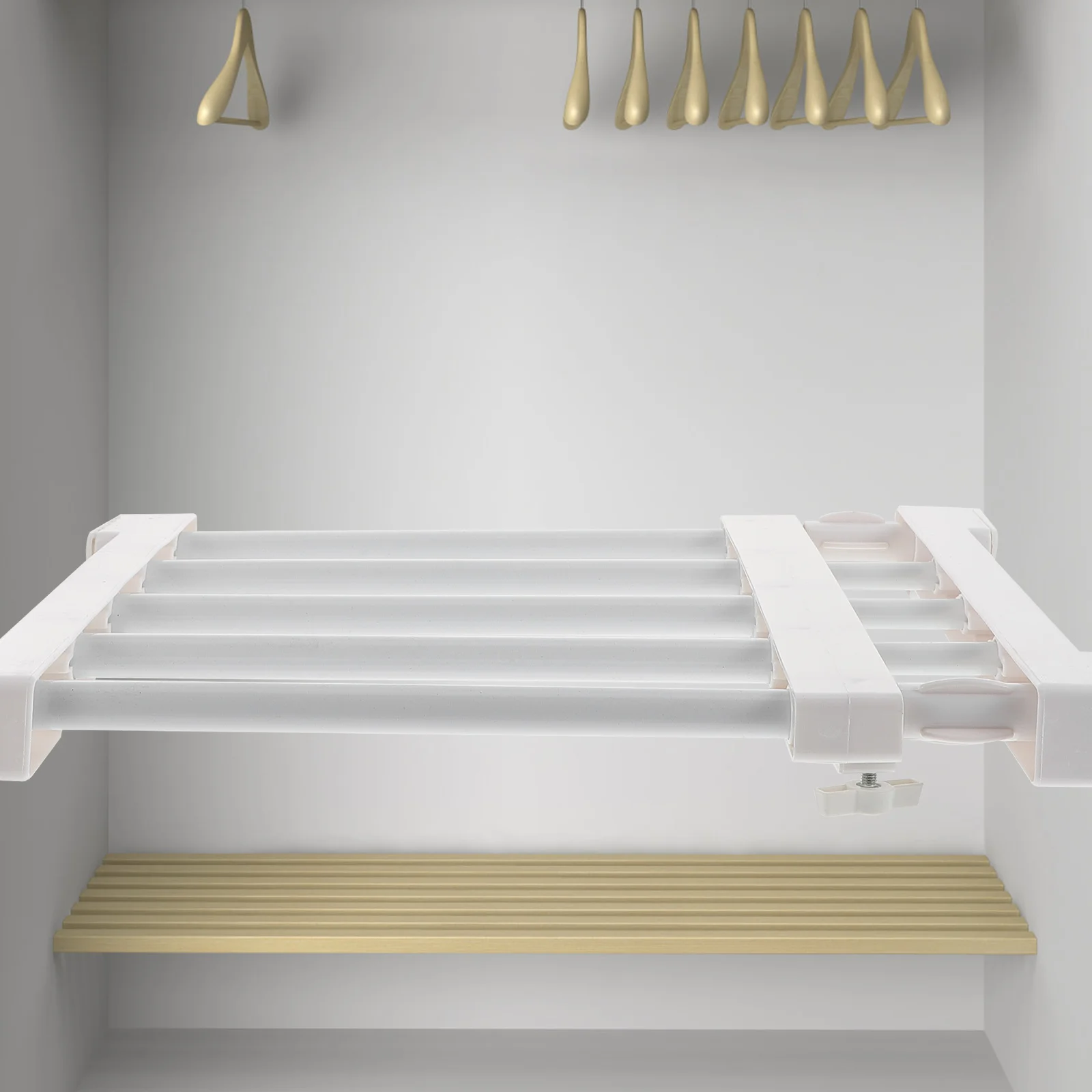 

Retractable Storage Adjustable Wardrobe Divider Space Saving Closet Rack Pp Abs Versatile Storage Bracket Nail- Supply