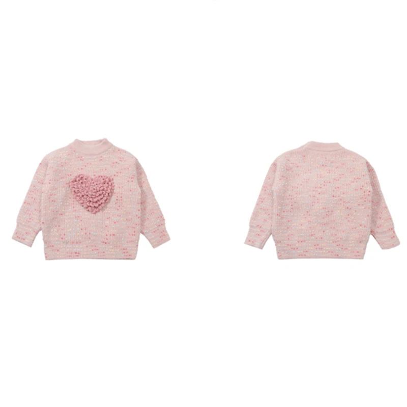جميل نمط الطفل 3D القلب سترة للأطفال فتاة لطيف لون الحلوى تريكو الخريف ملابس طفل رضيع أزياء محبوك الزي