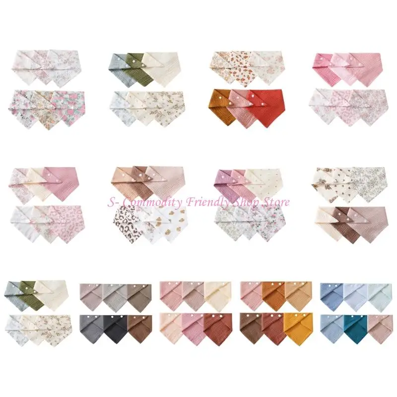 

85AE 6pcs Newborn Drooling Apron Adjustable Breathable Cotton Bib Burp Cloths Nursing Bib Feeding Bib for Infant Toddlers