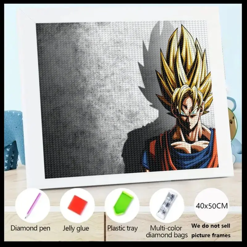 

1PC Dragon Ball Z Super Saiyan Goku Diamond Painting 5D Anime Character Art Kit DIY Full Drill Crystal Big Gem Painting Set, Rhi