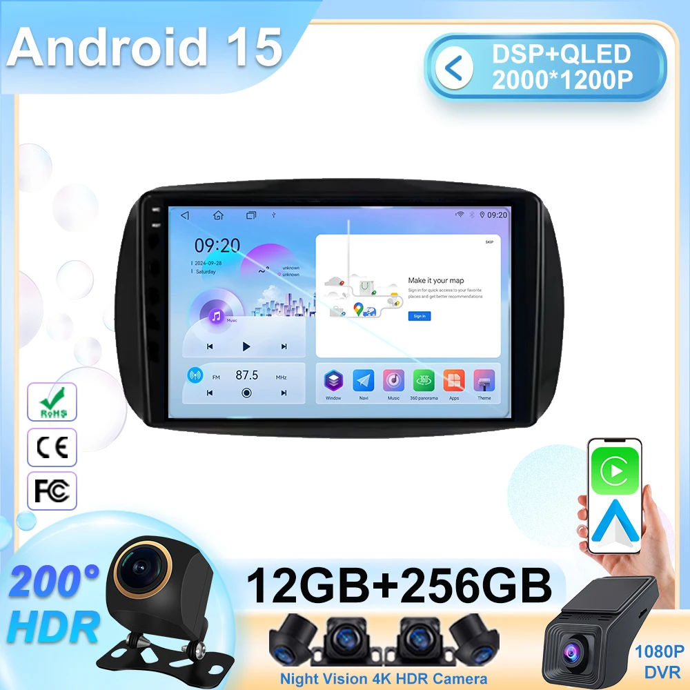 Android 15 For Mercedes Benz Smart 453 Fortwo 2014 -2020 Car Radio Auto GPS Navigation Multimedia  Stereo Player Video Carplay
