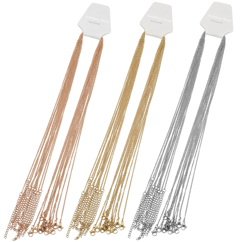 10pcs Stainless Steel Gold Color Cable Link Chains for DIY Women Necklace Jewelry Making Supplies Wholesale Chain In Bulk