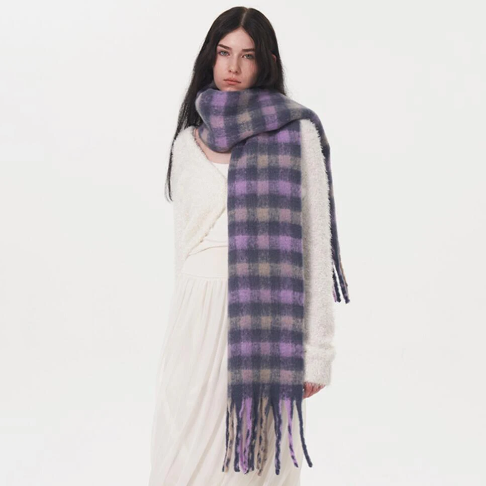 Winter Warm Women\'s Scarf Purple Plaid Thicken Shawl New Fashion Cashmere Cape Wraps Large Size echarpe femme hiver bufanda