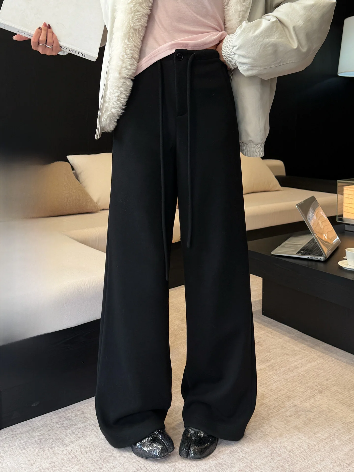 

Acetate Wool Pants Simple Color Drapey Fce Silk Wool Rice Noodle Pants Easy to Match Ladies Casual Pants