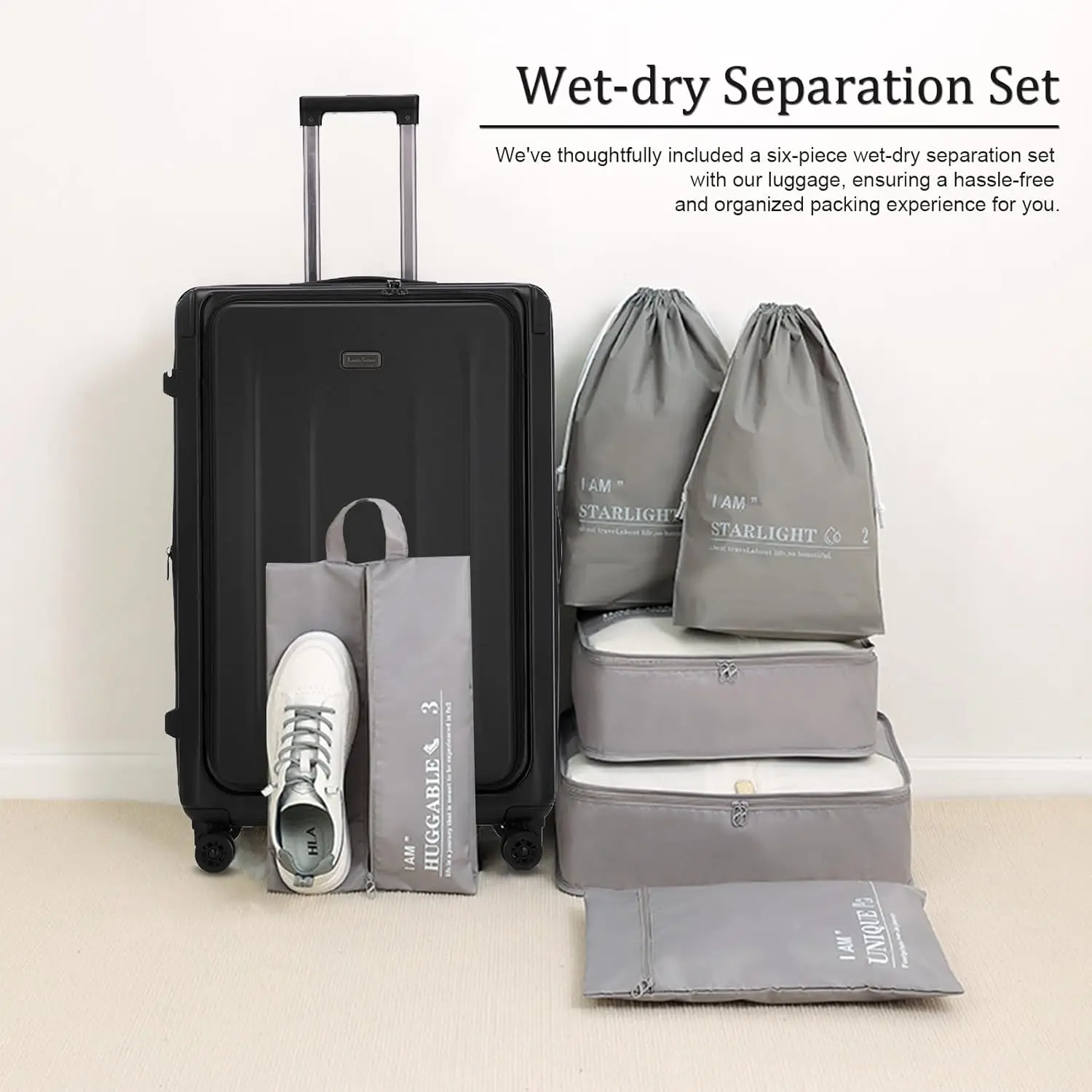 20/29インチ プレミアム キャリーオン ラゲージセット、ABS+PCハードシェル、静音ホイール、TSAロック、トップオープン、6点セット