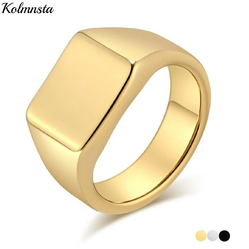 

Somen Tungsten Carbide Signet Rings For Men Gold Plated High Polished Square Smooth Wedding Band Engagement Ring Fashion Jewelry