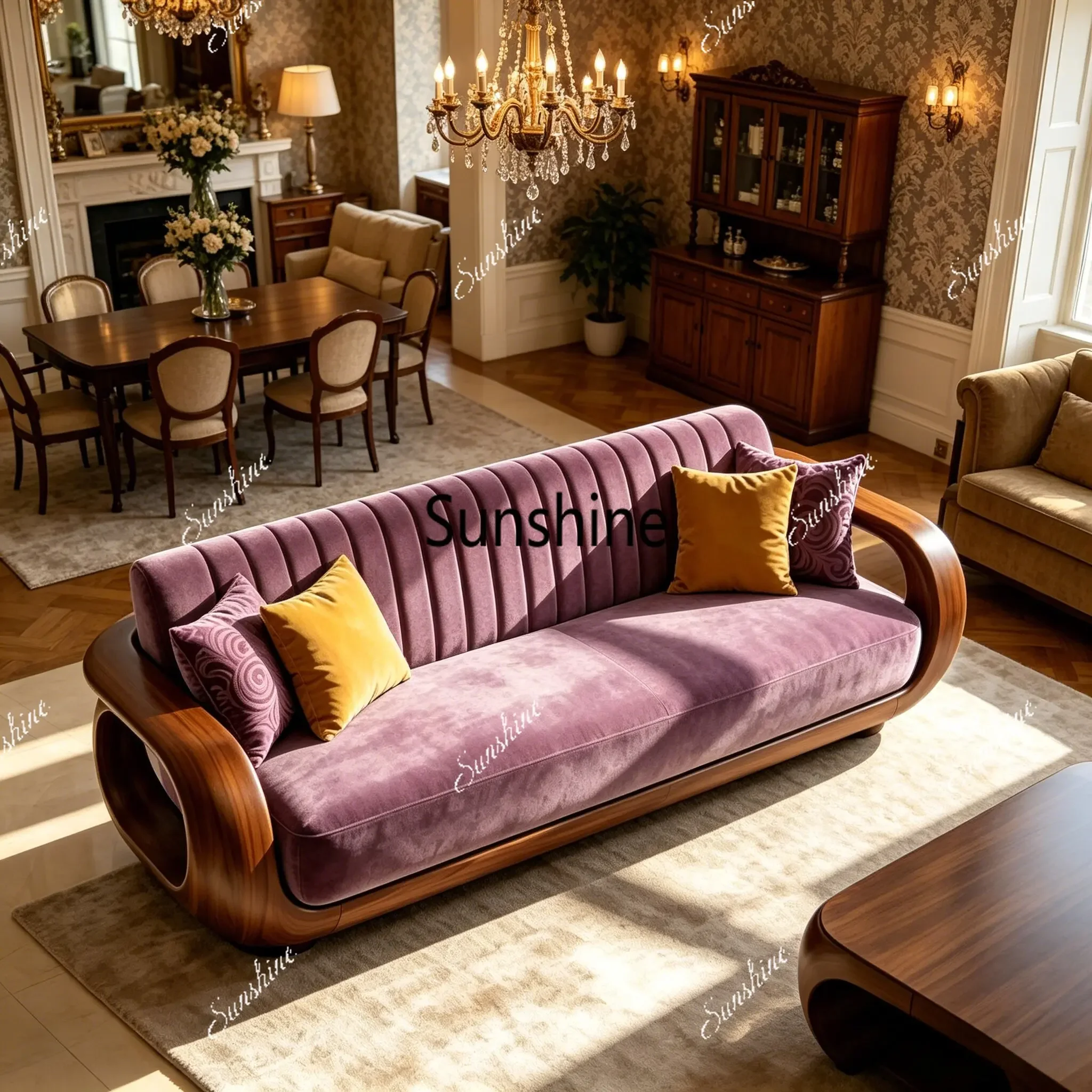 

YLight luxury Italian style, straight row sofa, new Chinese-style home solid wood, simple living room