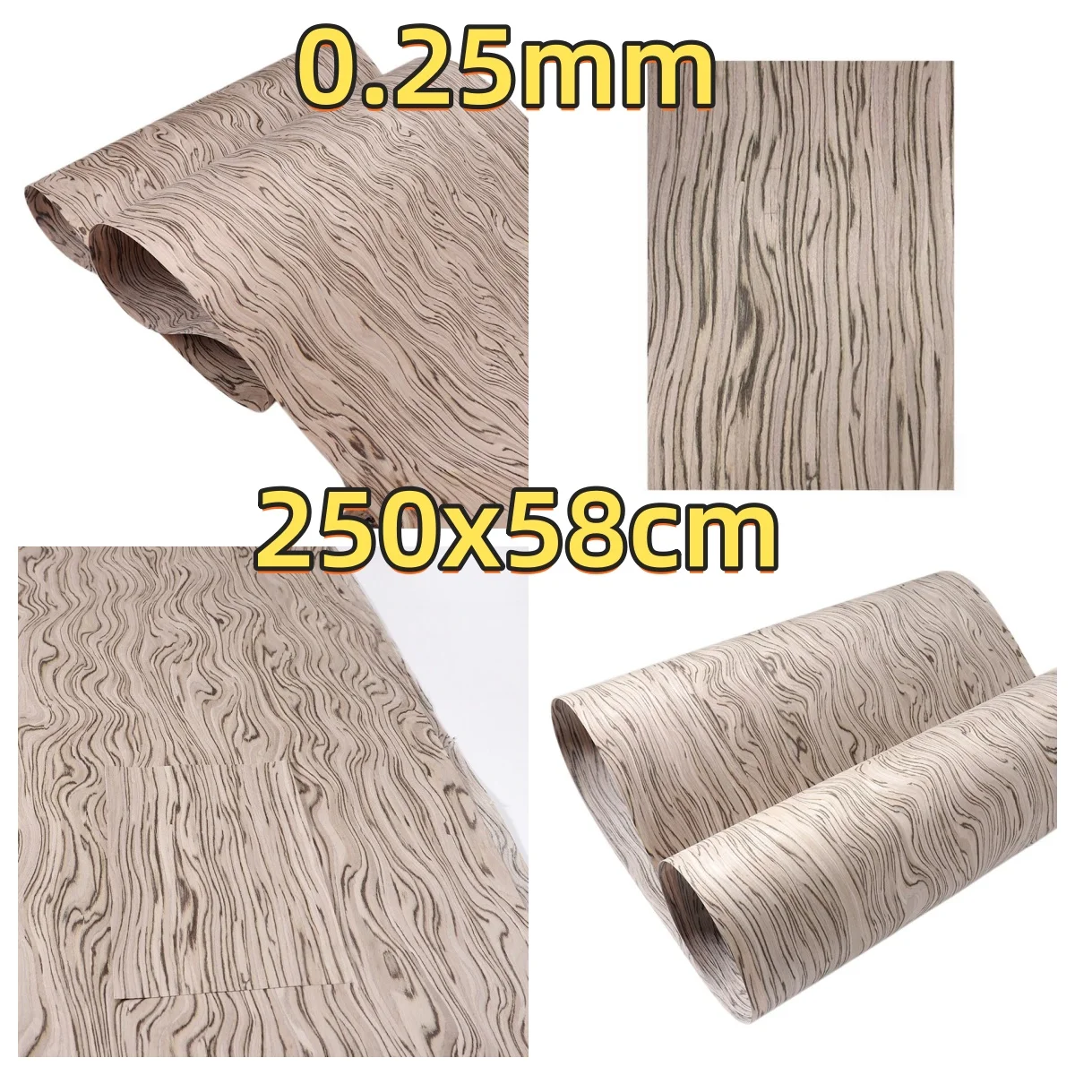 Silver Rail Engineered wood veneer , 0.25mm, 250x58cm, For Screen Making & Guitar Body Veneering.(Backing Non-woven Fabric)