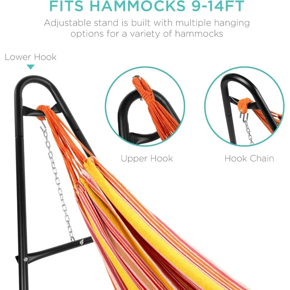 Adjustable Portable Hammock Stand, Outdoor Patio Weather-Resistant Steel for 9-14ft Hammocks w/Hanging Hooks