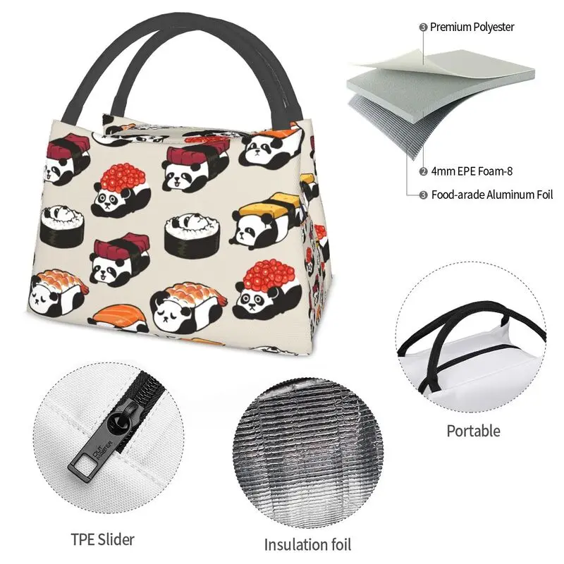 Kawaii Sushi Panda Portable Lunch Boxes Women Anime Cartoon Japanese Food Cooler Thermal Food Insulated Lunch Bag Office Work