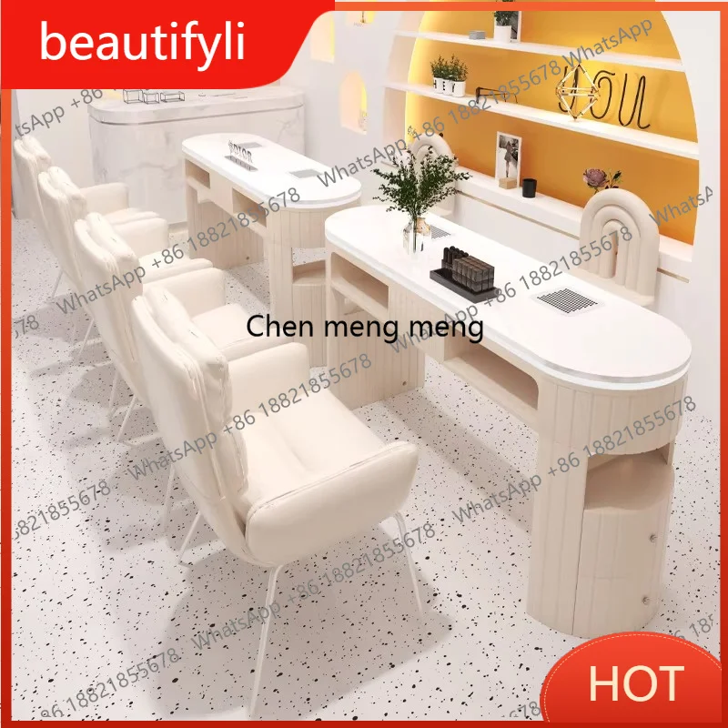 A139 Nordic Cream Style Manicure Table Minimalism Marble Vacuum Cleaner and Socket Equipped Manicure Tables Nail Salon Furniture