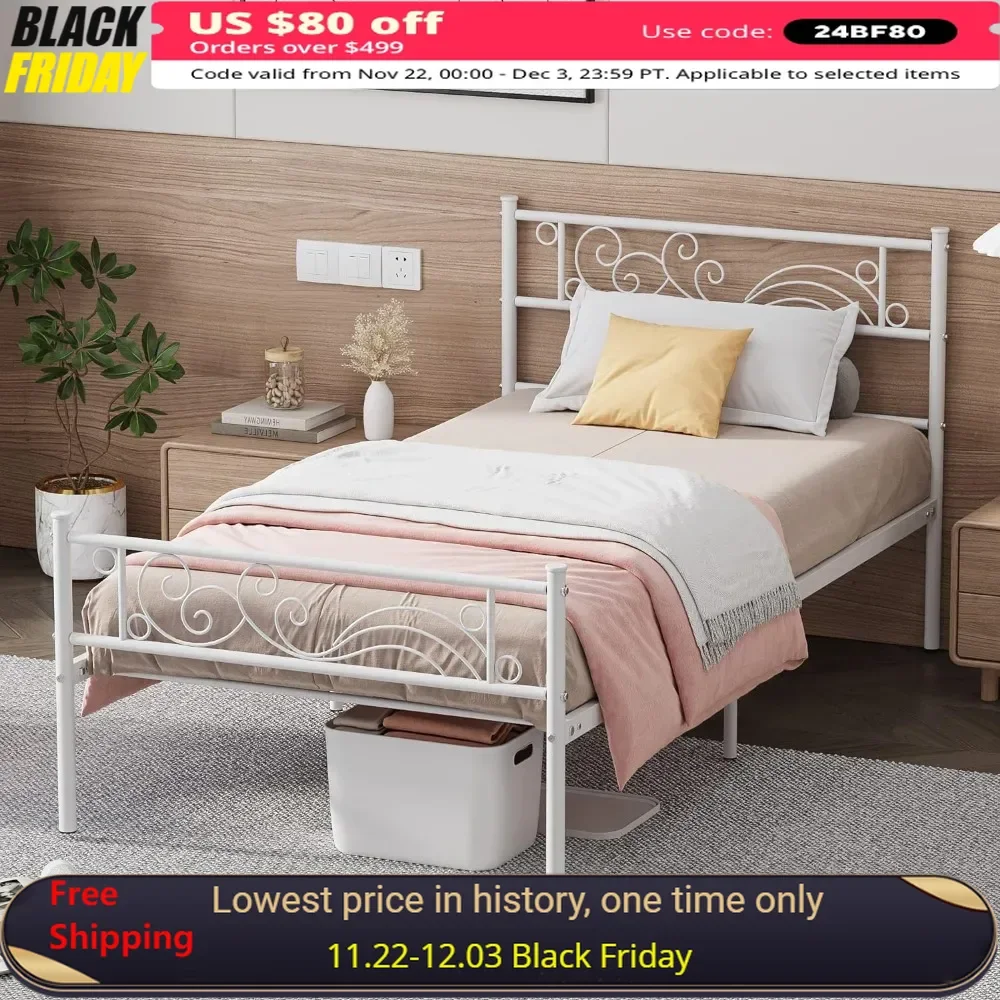 

Double Bed Frame with Headboard, No Mattress Spring Required, Sturdy Steel Frame, Metal Bed Frame, Single Beds Frames